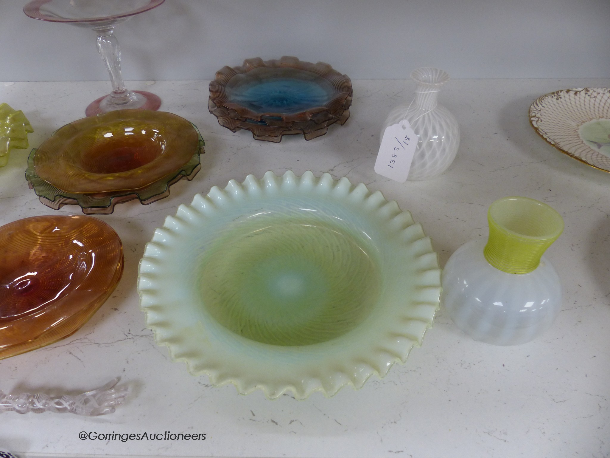 A collection of Venetian glass dishes and vases, etc.